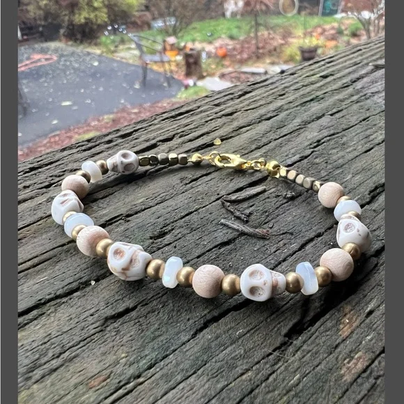 Skull Bead Bracelet with Gold Accents - Picture 2 of 2
